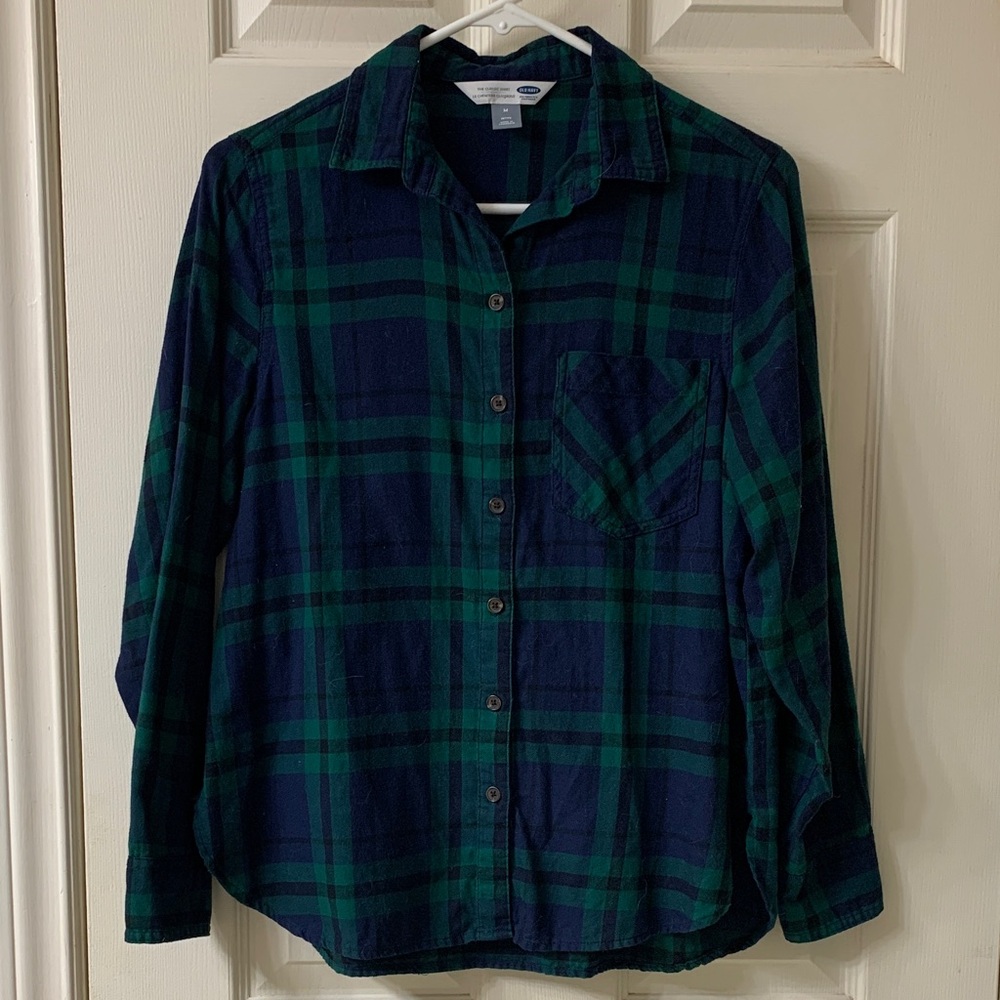 🌷3 for $25🌷Old Navy, US M (Petites), Green Blue & Black Plaid Button Down Shirt